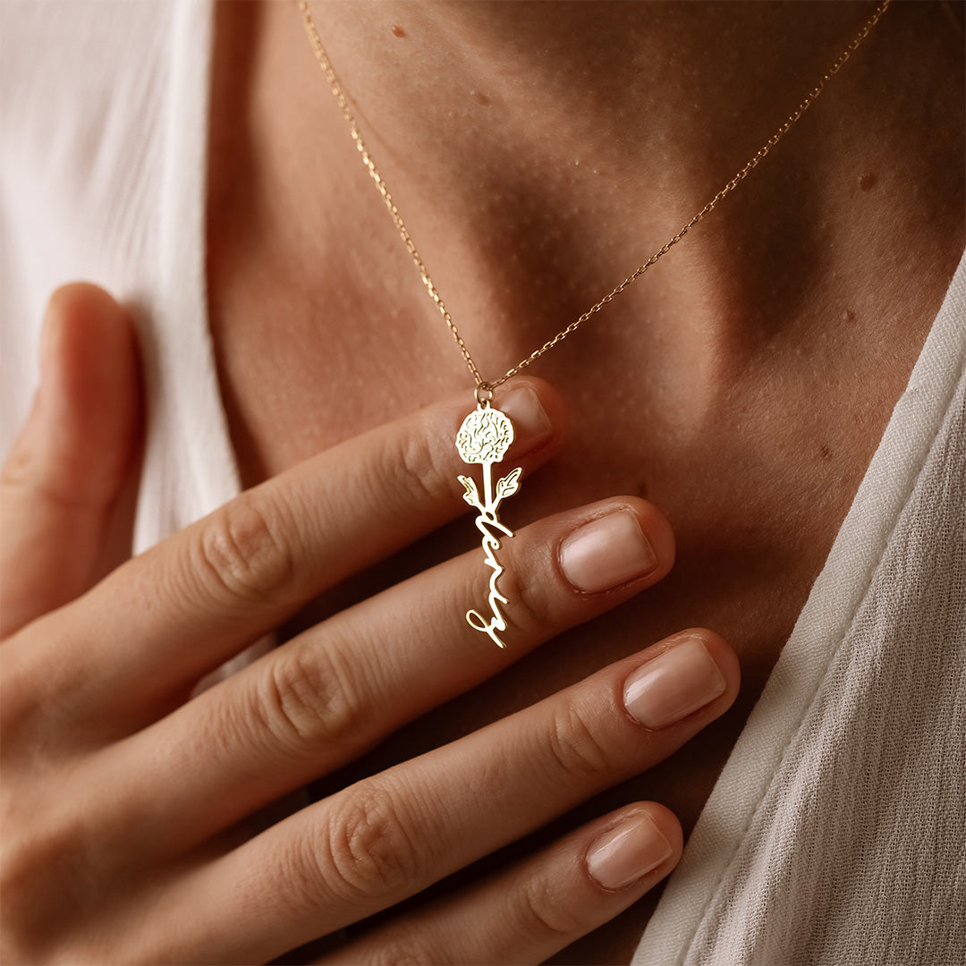 Kişiye Özel İsimli Doğum Çiçeği Kolye