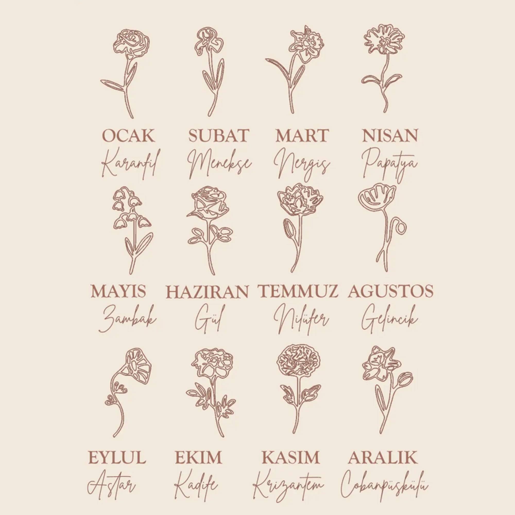 Kişiye Özel İsimli Doğum Çiçeği Kolye