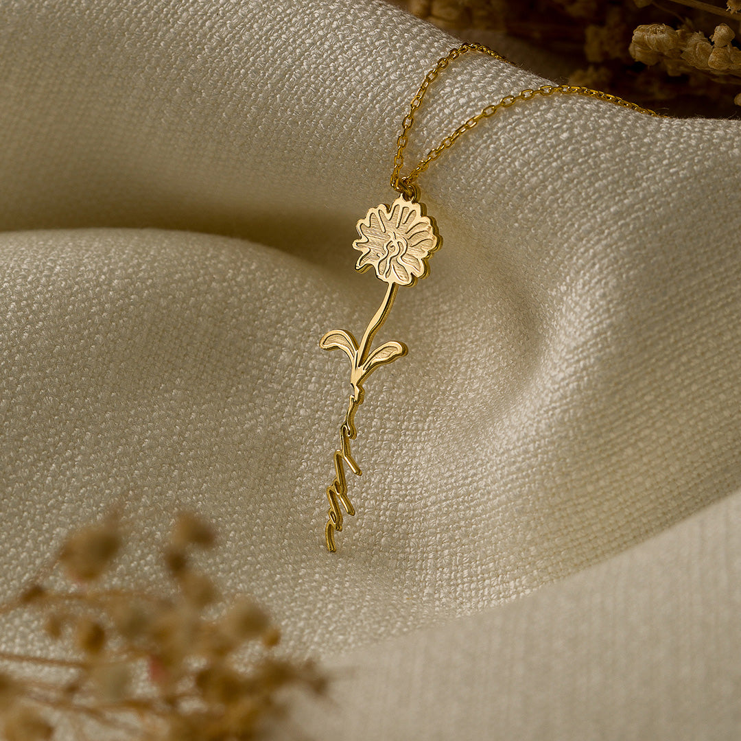 Kişiye Özel İsimli Doğum Çiçeği Kolye