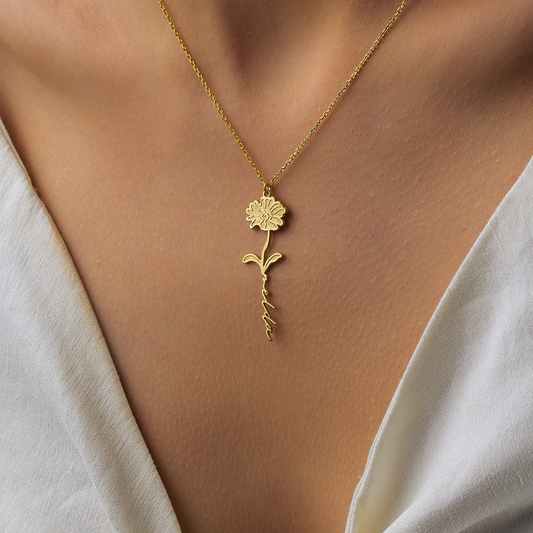 Kişiye Özel İsimli Doğum Çiçeği Kolye